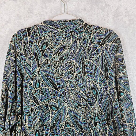 JM Collection Woman 3X layered look blouse Black Multicolor Gold Leaf Pattern - Picture 12 of 12